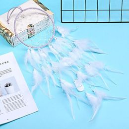 Decoratieve beeldjes witte veren droomvangers voor slaapkamervanger met led licht wanddecor cadeau meisjes kinderen vrouwen