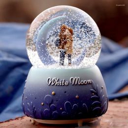 Figurines décoratives, boîte à musique de Couple au clair de lune blanc, bleu violet, classique à la dérive, lueur de neige, boule de cristal, décoration