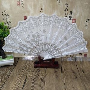 Figuras decorativas Abanicos de mano de baile de tela plegables de lujo con brillo español blanco con flores para la decoración del banquete de boda en casa Enviar