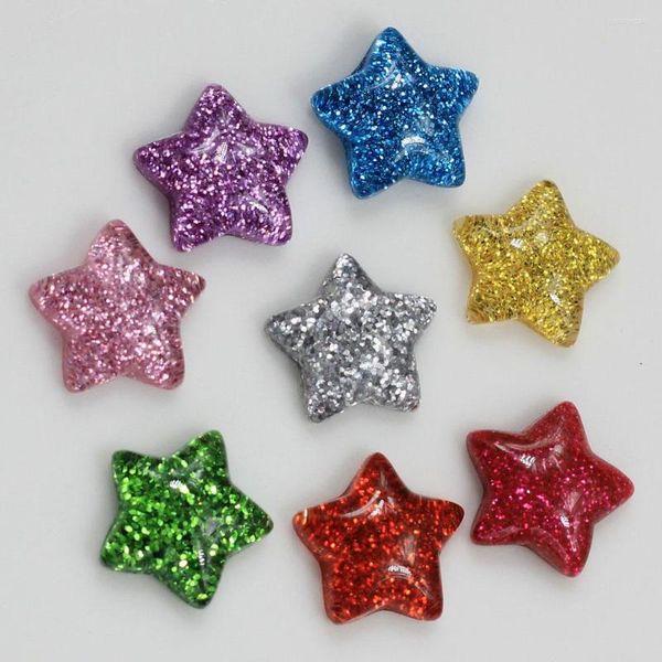 Figuras decorativas al por mayor 15 mm lindo brillo estrella plano resina chispa cola brillante para el teléfono deco arco de pelo de bricolaje