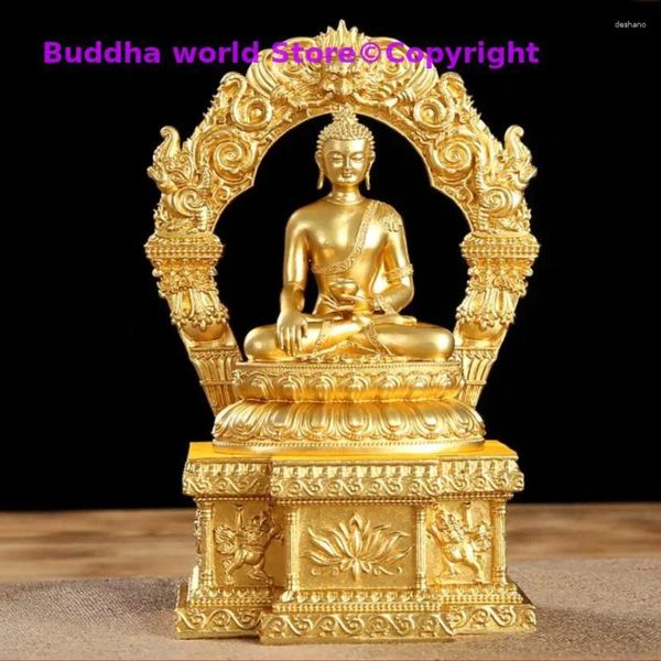 Figurines décoratives en gros Bouddha Sakyamuni Omnipotent Tathagata Statue Temple Autel Culte Cuivre Mandala Sûr Santé Bonne Chance