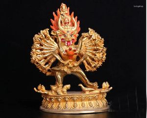 Figurines décoratines Fournitures bouddhistes en gros # Protection 19cm Bouddhisme Bouddha Dharma Yamantaka Gilding Brass Statue