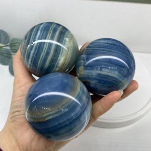 Figurines décoratives en gros naturel bleu argentine calcite boule guérison cristal pierre sphère énergie thérapeutique ornements pour chambre