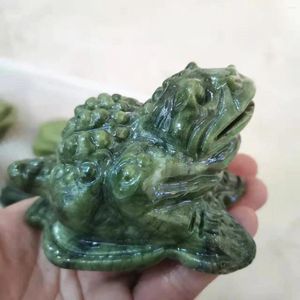 Figurines décoratives en Jade vert naturel, sculpture de crapaud doré, en cristal de roche, vente en gros