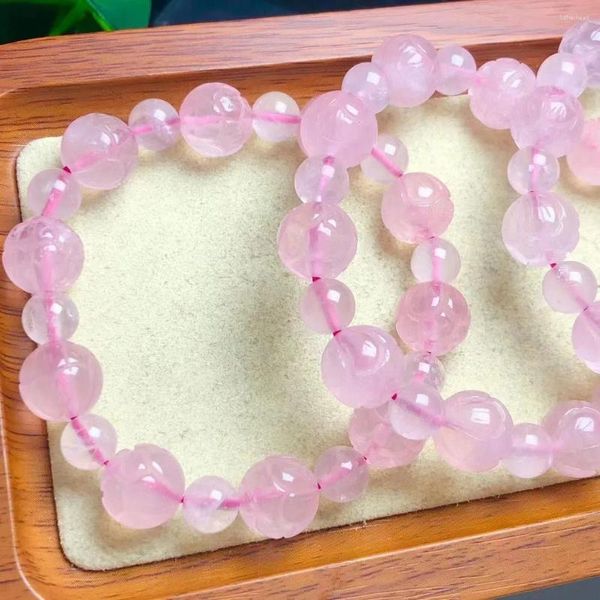 Figurines décoratines Prix de gros Natural 12 mm Rose Quartz Crystal Healing Lotus Perle Bracelet pour Cadeau de bijoux chanceux