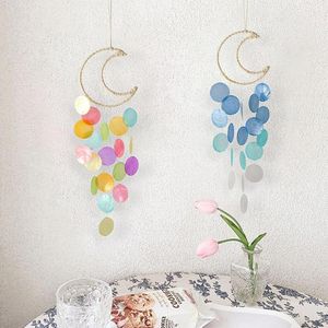 Figurines décoratives carillon éolien attrape-rêves, pendentif exquis, coquille de couleur vive, lune suspendue, décoration de maison