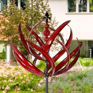 Figurines décoratives Wind Garden Spinners à 360 degrés rotatifs Rotation Métal UV Stakes Lotus Stakes Outdoor Red Yard Art For Lawns Patio Affichage
