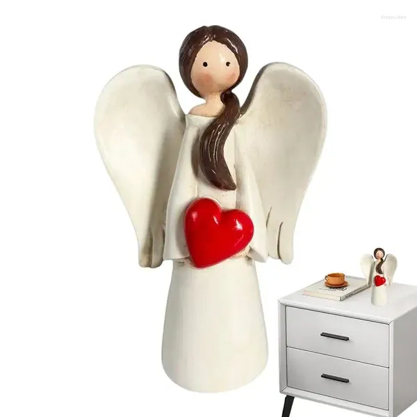 Figurines décoratives ailes ange résine Statue avec coeur priant Sculpture Figurine tenant un pour bureau