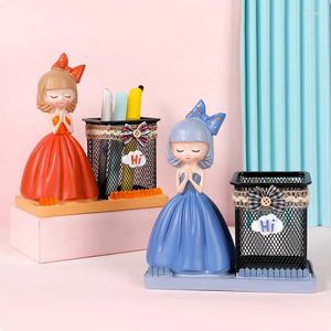 Figurines décoratives souhaitant une petite fille porte-stylo résine décoration coeur maquillage de rangement de rangement étudiant bureau cadeau polyvalent figurine