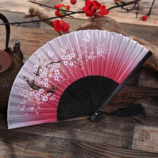 Figuras decorativas Fans plegables Fans Blossoms Cherry Bamboo Hand Fan Silk Tabletop Decor Arts and Crafts W9225