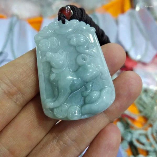Figuras decorativas maravillosas myanmar jade colgante amuleto jadite dinero perro colgando zodiaco chino -perro año