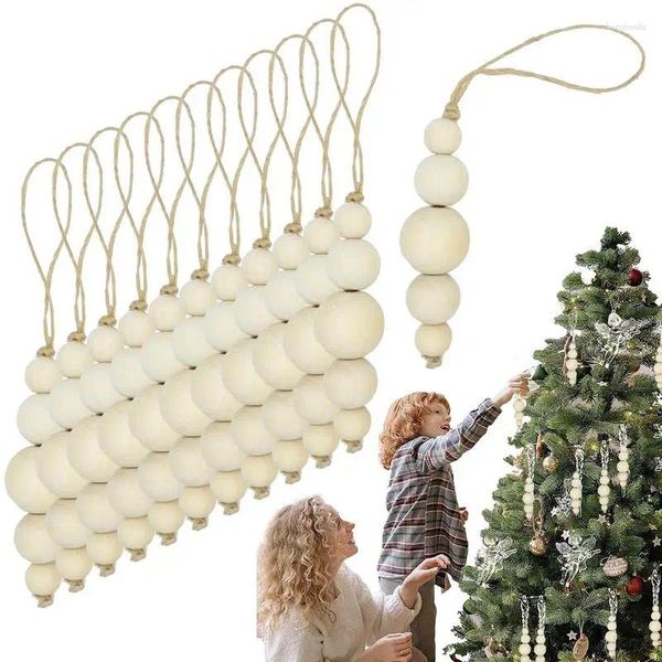 Figurines décoratines Perle en bois Pendant 12pcs Decor String Decor accessoires Garland Craft naturel pour la Saint-Valentin de Noël