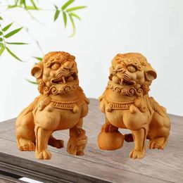 Figurines décoratives Sculpture sur bois Cité Interdite Chinoise Lion Statuette Caractéristiques Dieu Bête Animal Maison Chambre Bureau Feng Shui Statue