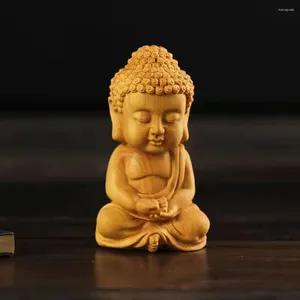 Figurines décoratives sculpture sur bois Version Q décoration de bouddha Samanera pièces à main artisanat de caractère solide