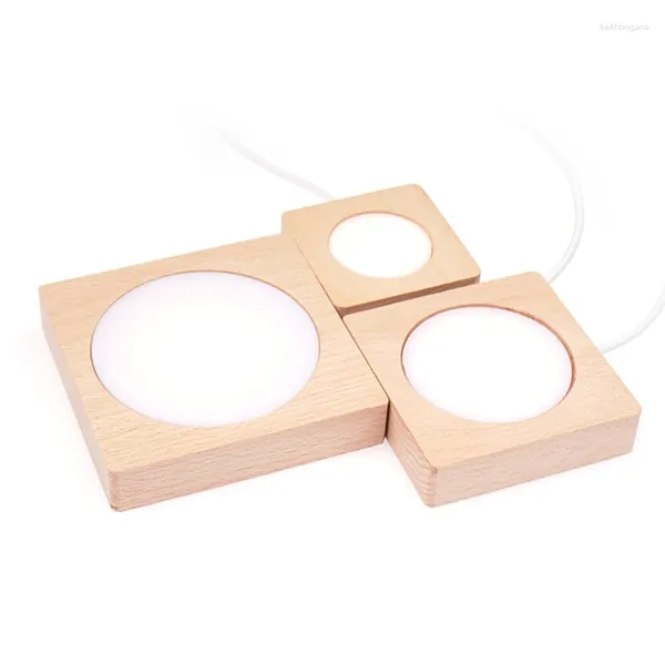 Figurines décoratives Base d'éclairage en bois Base en verre LED en bois support 50 lb