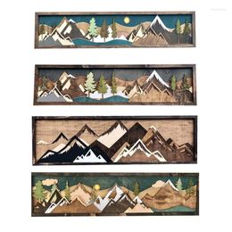 Figurines décoratives en bois, Art mural de montagne, apportera une décoration de pignon, scène de coucher de soleil et de lune, maison Vintage rustique