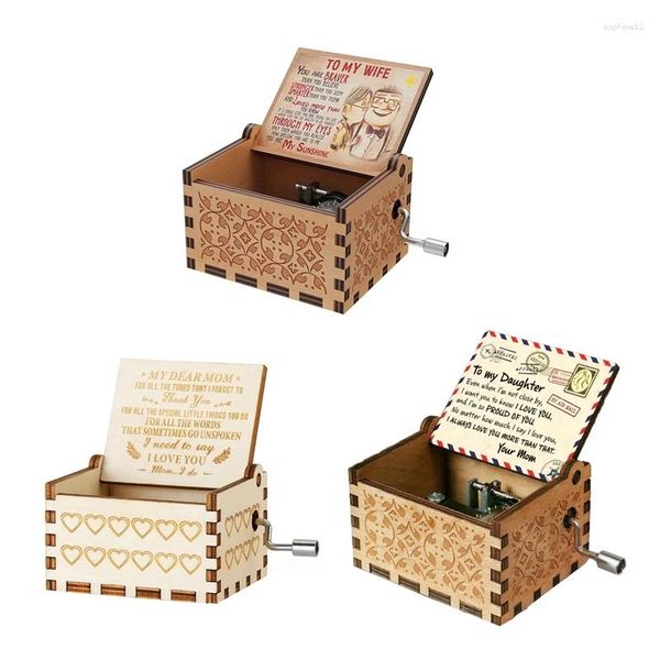 Figuras decorativas cajas de música de madera láser grabado vintage de madera solar regalos musicales para cumpleaños/navidad/día de San Valentín