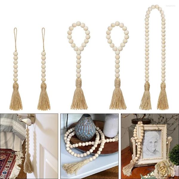 Figurines décoratives guirlande de perles de gland en bois avec jute mur rustique rotin fait à la main grand cadeau Boho ornement décoration de la maison guirlandes suspendues
