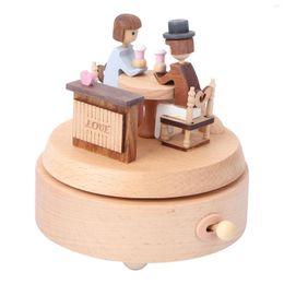 Figuras decorativas Caja de madera Amor Pareja Clockworkek Historia musical Mecanismo de viento Adorno de escritorio para el día de San Valentín Novia de boda