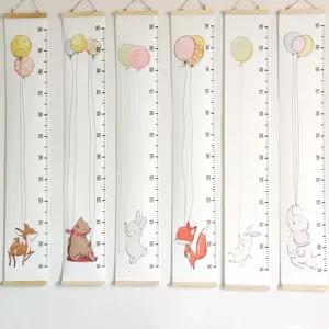 Figurines décoratives en bois toile courbes de croissance murale tableau suspendu pour bébé règle de mesure de la hauteur autocollant amovible pour chambre d'enfant