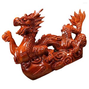 Figurines décoratives en bois chinois fengshii dragon figurine statue mini-an le cadeau zodiaque en bois sculpté