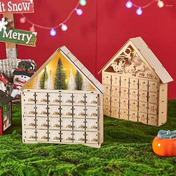 Figurines décoratives Calendrier de l'avent de Noël en bois avec 24 tiroirs de rangement vides Compte à rebours de la maison
