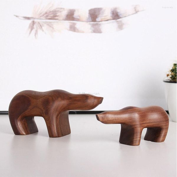 Figuras decorativas Artesanías de madera Estatua de oso polar animal para la estatua para la sala del hogar adornos de escritorio regalos