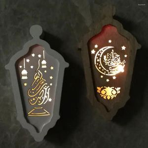 Figurines décoratives en bois créatif eid al fitr décoration intérieure Ramadan Adha Lantern Forme avec lampe à LED