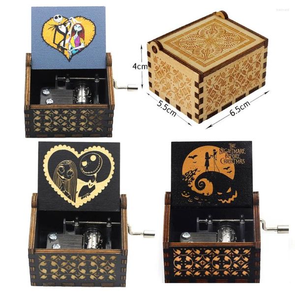 Figurines décoratives en bois manivelle noire Noël halloween music box cade des vacances pour enfants la Saint-Valentin