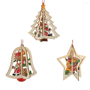 Figurines décoratives en bois Jingle Bell étoile à cinq branches pendentif arbre de noël décoration ornements pour fête de Festival suspendu décor de noël