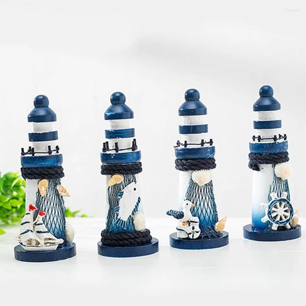 Figuritas decorativas, decoración de faro de madera, figura náutica, torre iluminada rústica de océano, estatua temática de playa de mar