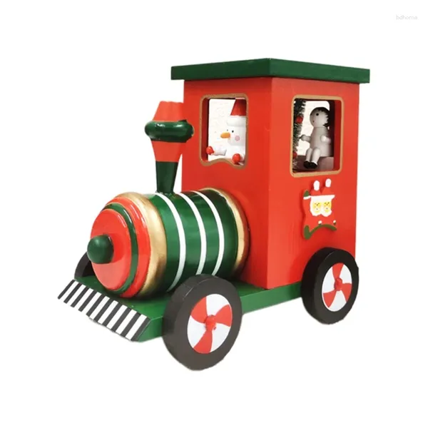 Figuras decorativas Caja de música de locomotora de madera con mini tren de navidad giratoria Tren de dibujos animados para adornos para el adorno de Navidad Desktop de vacaciones