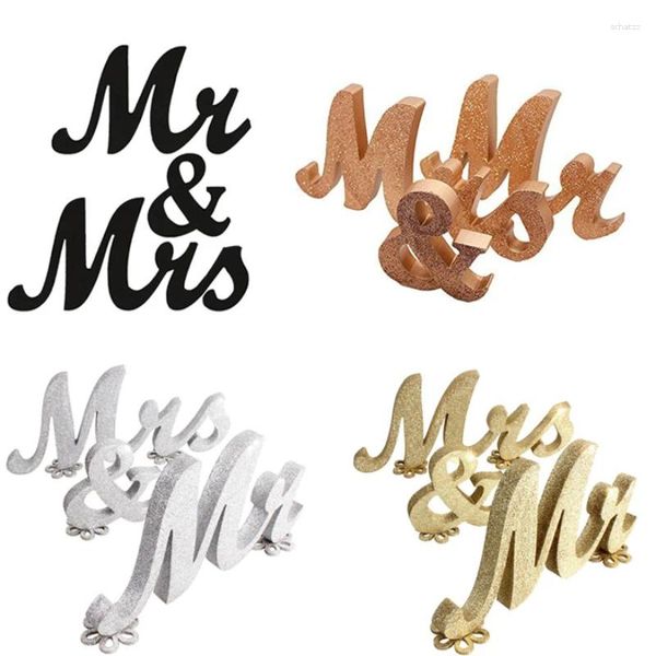 Figuras decorativas de madera MR MRS, accesorios de boda, palabra en inglés, plata, oro, rosa, decoración de estilo europeo brillante