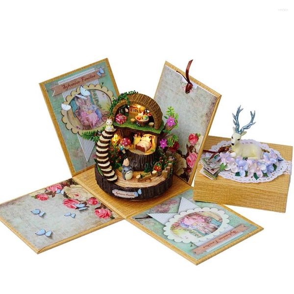 Figurines décoratives Boîte de musique en bois Diy Forest Forest Tree House House Toys's Toys's Birthday Anniversaire Romantic Gift Saint Valentin