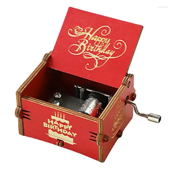 Figuras decorativas Caja de música de madera Red grabado de manivela vintage de manivela única para amante novio novia marido esposa