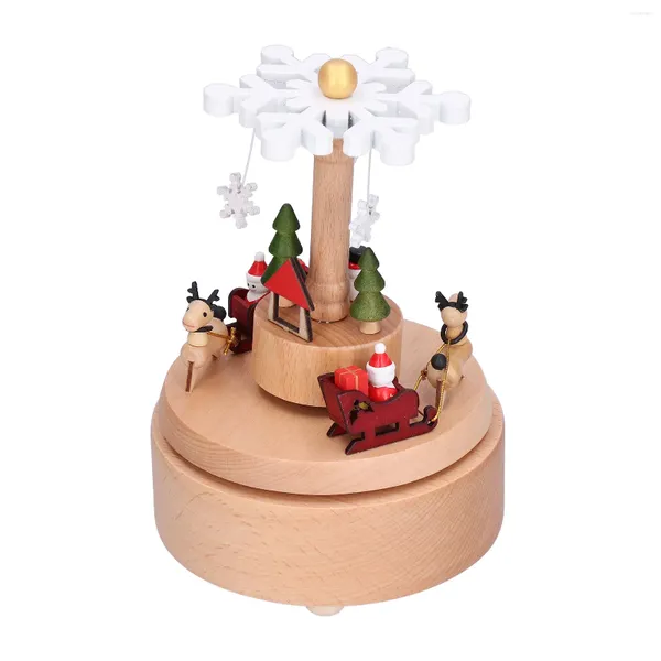 Figurines décoratives Boîte de musique en bois décor de flocon de neige texture de grain en bois beau son décoration de maison de Noël