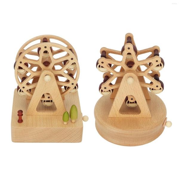 Figurines décoratives en bois boîte à musique hêtre grande roue modèle fait à la main bois artisanat musique pour noël anniversaire saint valentin cadeau