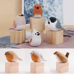 Figurines décoratifs en bois nordique style petit oiseau gras fait main robin montagne peinture bleu peinture en bois animaux artisanat crafet enfants cadeaux