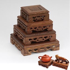 Decoratieve beeldjes houten retro theedaagtafel delicate kleine vierkante theepot bases vaasdecor massief houten bonsai voetstuk base portie