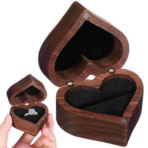 Figuras decorativas Caja de anillo de madera Joyería en forma de corazón Propuesta de la boda Propuesta de la boda