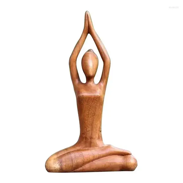 Figurines décoratives Meditation de yoga en bois Statue à la main de pose de pose de pose de pose en bois