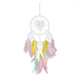 Figurines décoratives tissées coeur d'amour 5 anneaux capteur de rêves avec plumes colorées gland carillons éoliens pendentif tenture murale ornement décor
