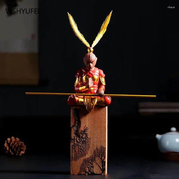 Figurines décoratives WSHYUFEI Céramique Sun Wukong Personnage Statue Art Moderne Sculpture Maison Salon Loft Artisanat Cadeau Bataille Dieu Singe