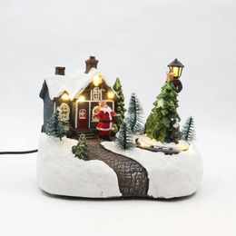 Decoratieve beeldjes XMAS Home Decor met Kerstman en Draaiende Boom Lichtgevend Huis Feestdecoratie Hars Mooie Slaapkamer Kerstmis