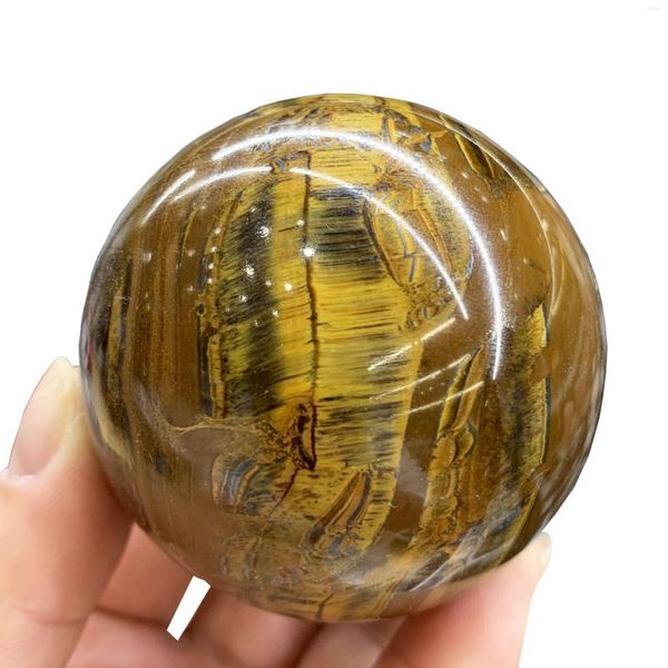 Figurines décoratives jaune asiatique rare sphère d'oeil de tigre boule de guérison en cristal de quartz 60-65mm ornements Reiki Fengshui pour la décoration de la pièce