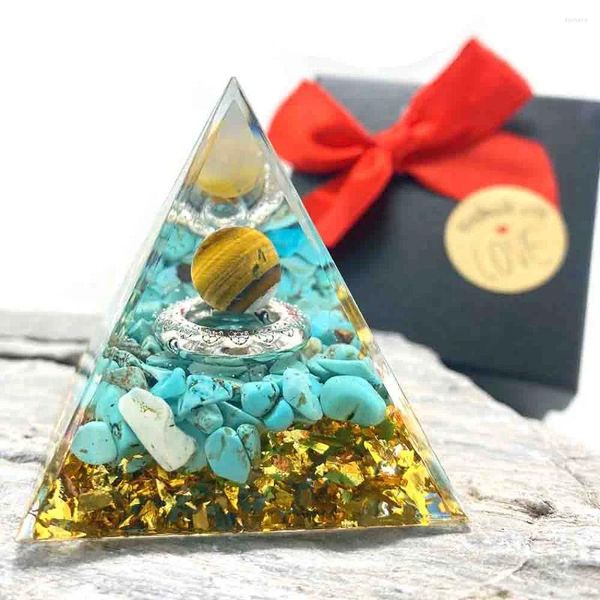 Figurines décoratives Boule de tigre jaune bleu turquoise pierre orgonite pyramide guérison de la cristal énergie orgone de protection EMF Protection de méditation