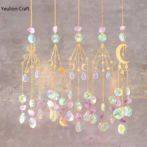Figurines décoratives Yeulioncraft Crystal Windchimes Star Moon Pendant Sun Sun Light Catcher Garden Window Curtain de mariage