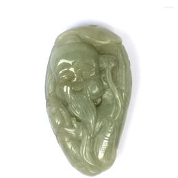 Decoratieve Beeldjes YIZHU CULTUER ART Certificaat Collectie China Tian Jade Carving Gunstige Oude Visser Hanger Decoratie