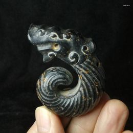 Figurines décoratives yizhu culte art chinois hongshan culture magnét météorite jade dragon tarved loong statue vieille collection de cadeaux pendentifs