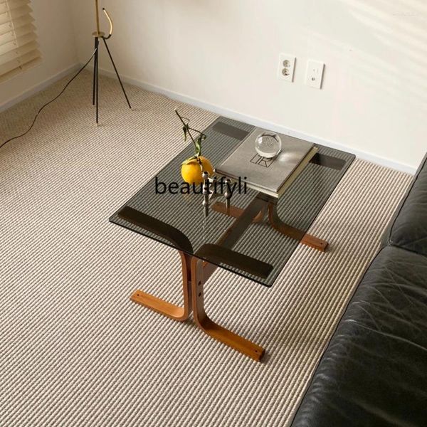 Figurines décoratives Yj salon canapé Table d'appoint Simple verre jaune ambre baie vitrée petite